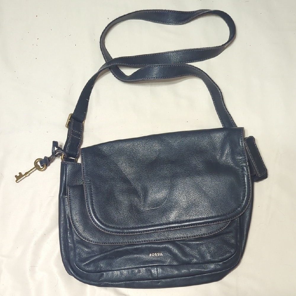Fossil Dark Blue Leather Crossbody Bag